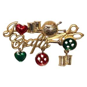 Wholesale Bulk Lot 12 Gold Tone I Love Crafts Enameled Heart Brooches Pins